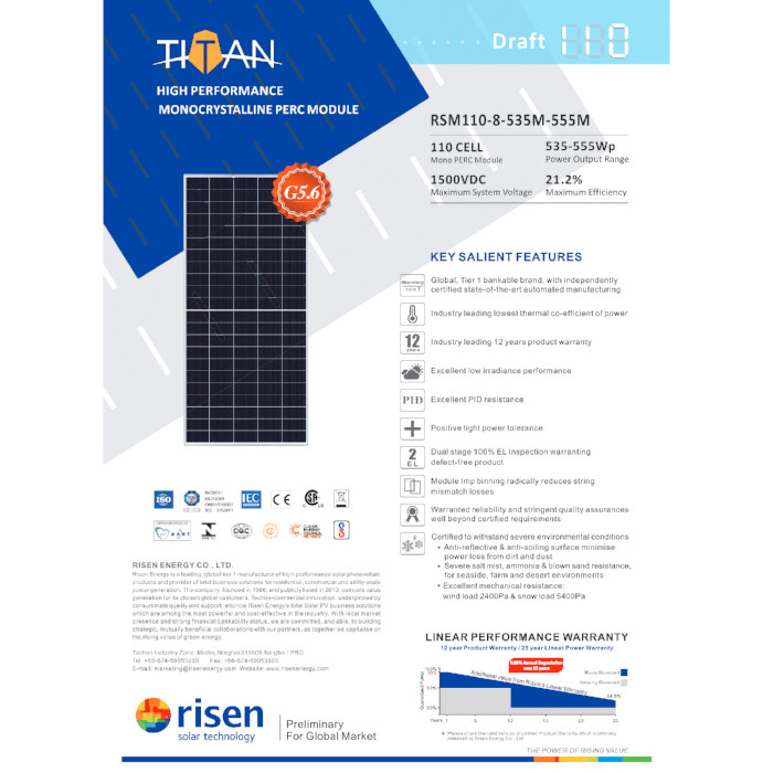 Солнечная панель RISEN 540W Titan RSM110-8-540M
