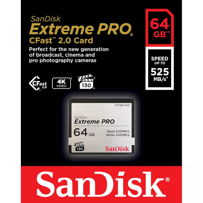 Карта пам'яті SANDISK CFast 2.0 Extreme Pro 64GB (SDCFSP-064G-G46D)