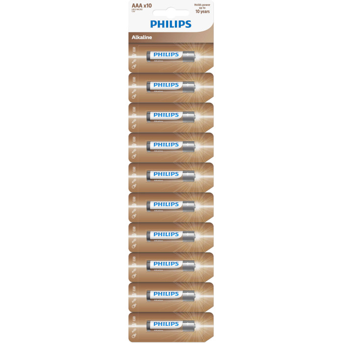 Батарейка PHILIPS Alkaline AAA 10шт/уп (LR03AL10S/10)