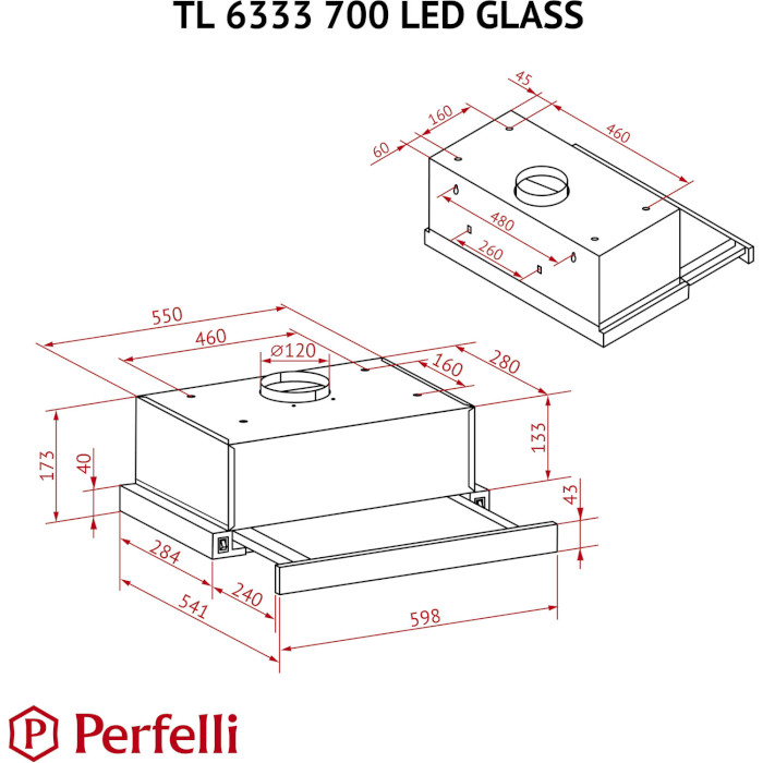 Вытяжка PERFELLI TL 6333 BL 700 LED Glass