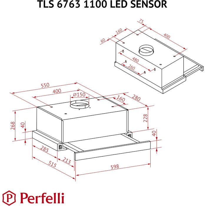 Витяжка PERFELLI TLS 6763 BL 1100 LED Sensor
