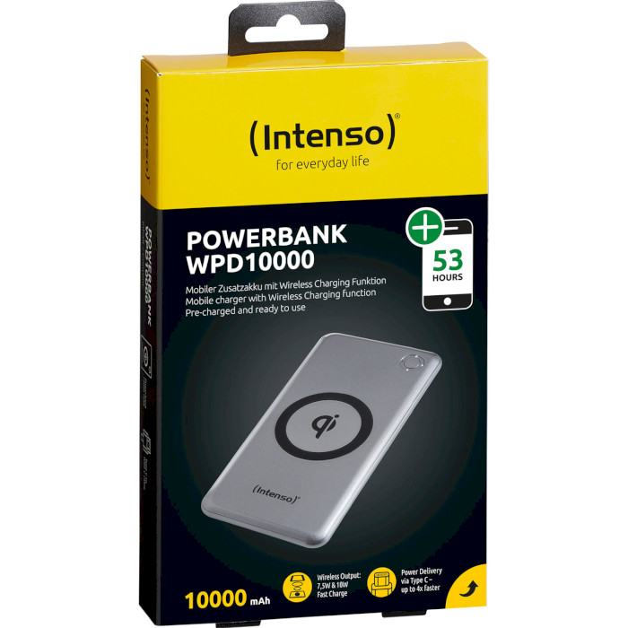 Повербанк з бездротовою зарядкою INTENSO WPD10000 1xUSB-C PD, 2xUSB-A QC 10000mAh Silver (7343531)