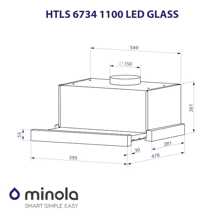 Витяжка MINOLA HTLS 6734 BL 1100 LED GLASS