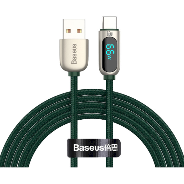Кабель BASEUS Display Fast Charging Data Cable USB to Type-C 66W 2м Green (CASX020106)