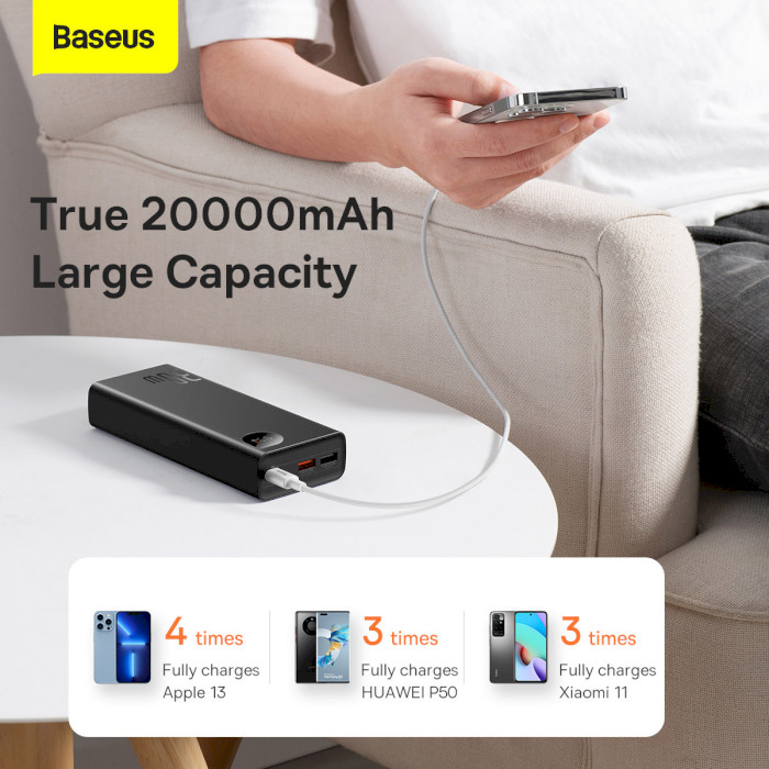 Повербанк BASEUS Adaman Metal Digital Display Quick Charge Power Bank 30W 2021 Editon 20000mAh Tarnish (PPAD030001)
