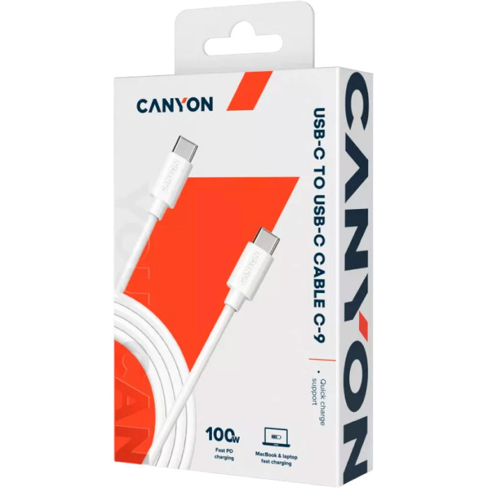 Кабель CANYON C-9 USB-C to USB-C Fast Charging & AV Data Transfer 100W 1м White (CNS-USBC9W)