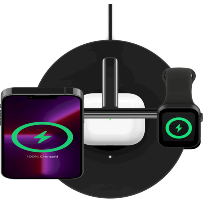 Беспроводное зарядное устройство BELKIN Boost Up Charge Pro 3-in-1 Wireless Charger with MagSafe 15W Black (WIZ017VFBK)