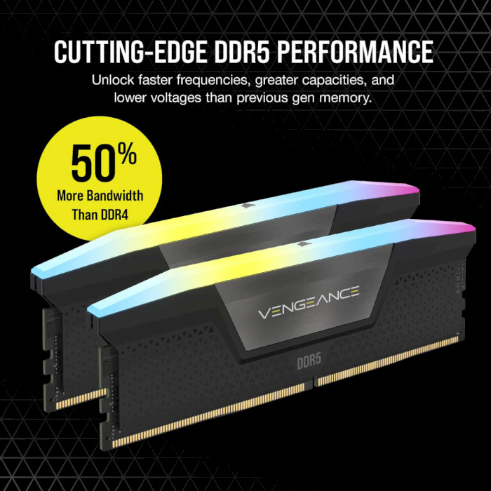 Модуль памяти CORSAIR Vengeance RGB Black DDR5 6000MHz 32GB Kit 2x16GB (CMH32GX5M2B6000C40)