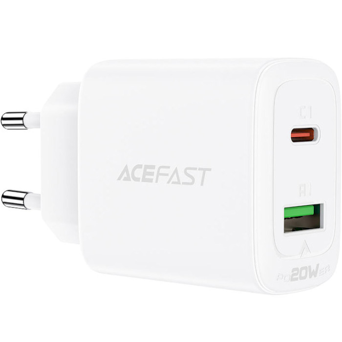 Зарядний пристрій ACEFAST A25 Fast Charge Wall Charger PD20W (1xUSB-C+1xUSB-A) White
