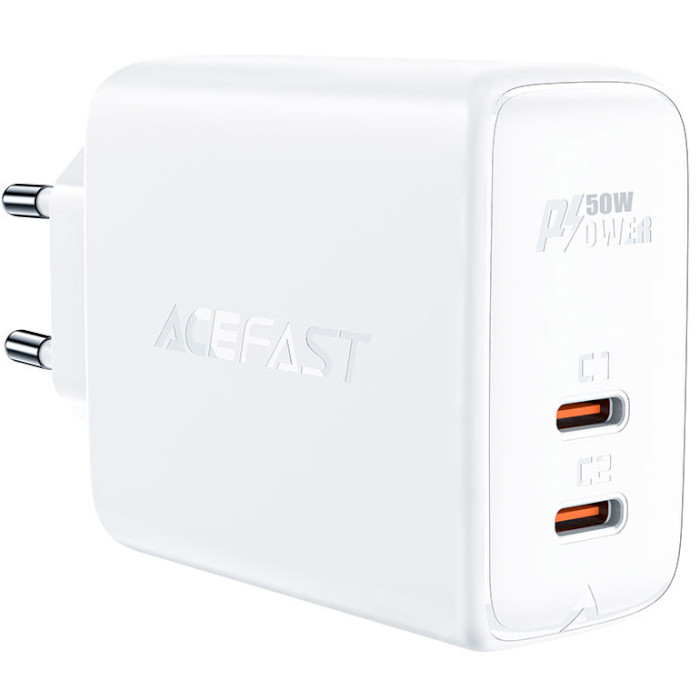 Зарядное устройство ACEFAST A29 Fast Charge Wall Charger GaN PD50W (2xUSB-C) White