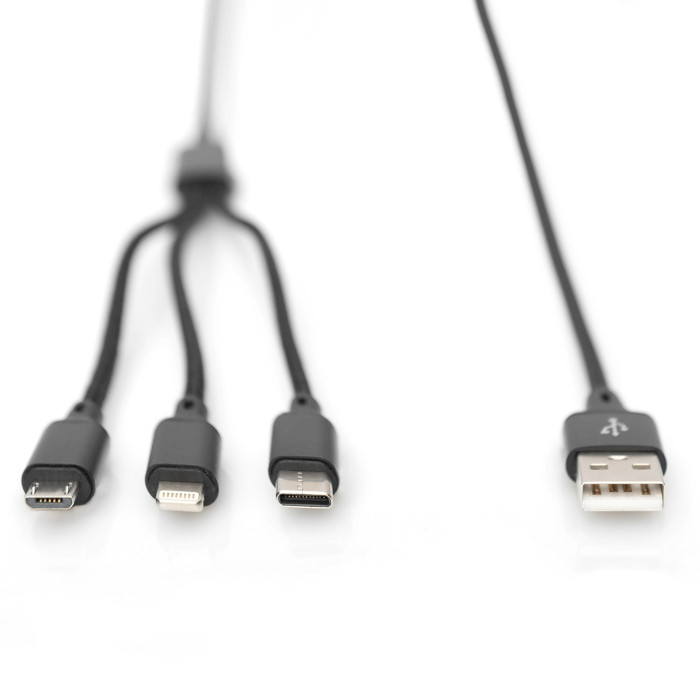 Кабель DIGITUS 3-in-1 Charger Cable 1м Black (AK-300160-010-S)