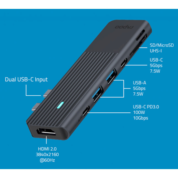 Порт-репликатор RAPOO 7-in-2 USB-C Multiport Adapter (UCM-2003)