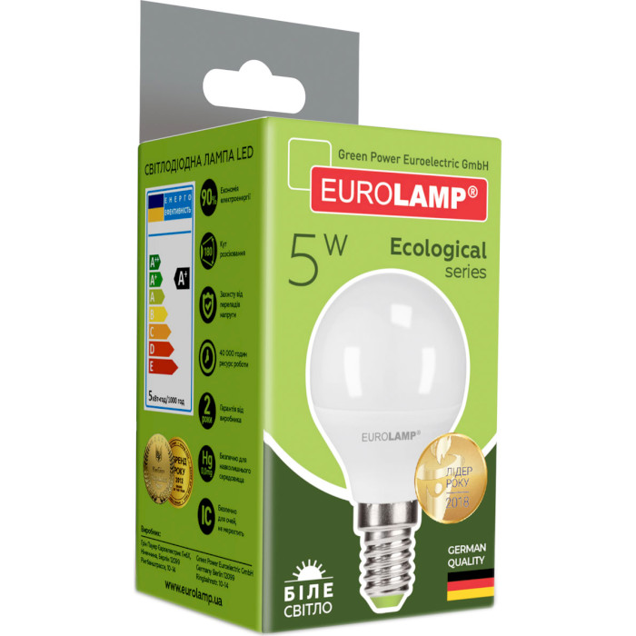 Лампочка LED EUROLAMP G45 E14 5W 4000K 220V (LED-G45-05144(P))