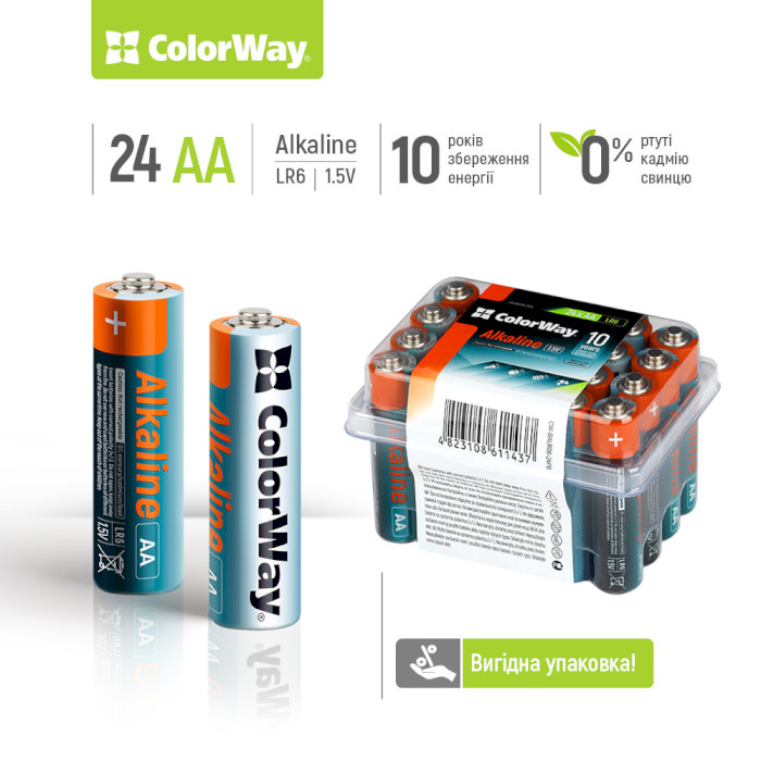 Батарейка COLORWAY Alkaline AA 24шт/уп (CW-BALR06-24PB)