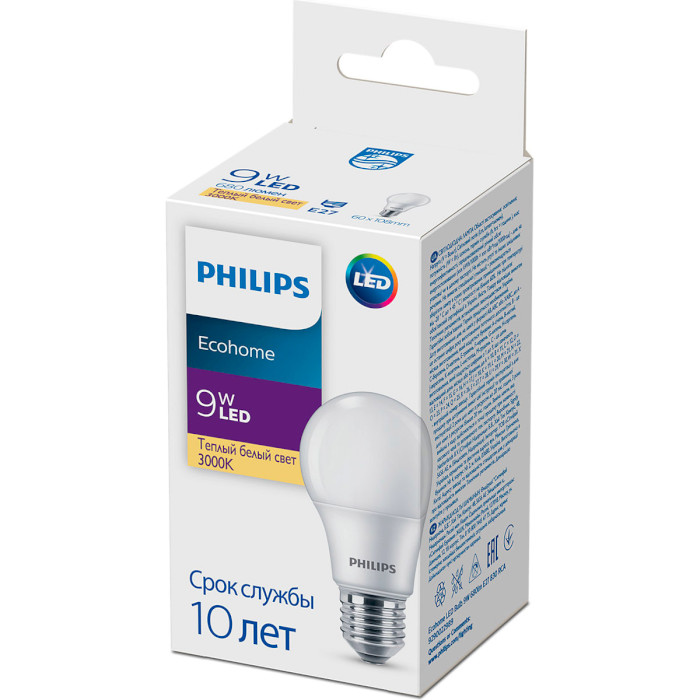 Лампочка LED PHILIPS Ecohome LED Bulb A60 E27 9W 3000K 220V (929002298917)