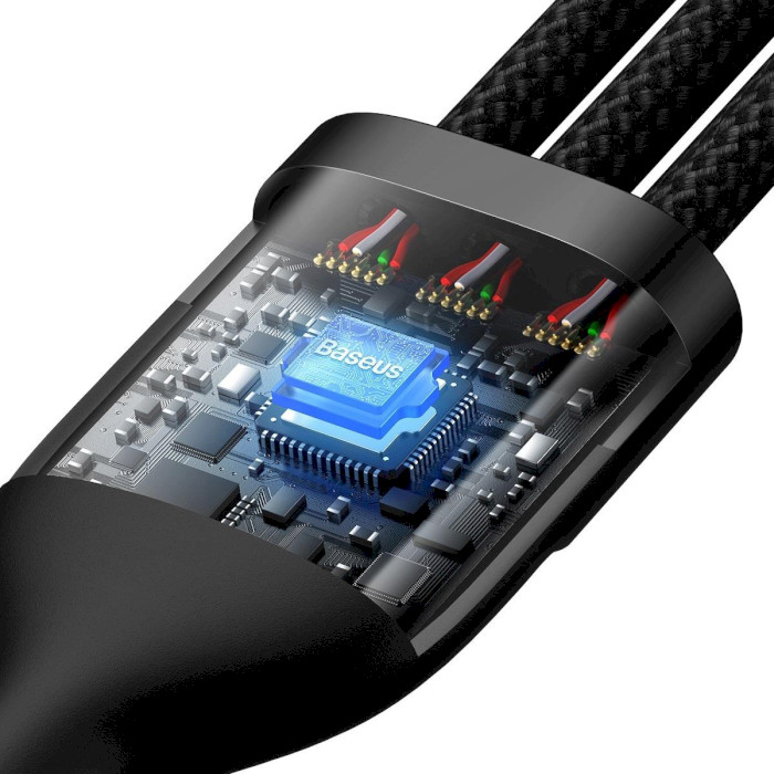 Кабель BASEUS Flash Series II 3-in-1 Fast Charging Data Cable Type-C to M+L+C 100W 1.5м Black (CASS030201)