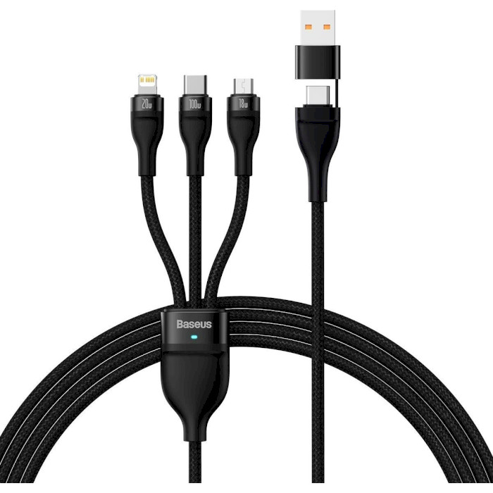 Кабель BASEUS Flash Series II 3-in-1 Fast Charging Data Cable U+C to M+L+C 100W 1.2м Black (CASS030101)