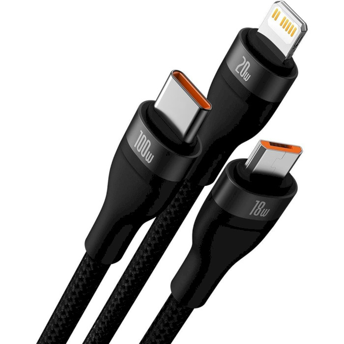 Кабель BASEUS Flash Series II 3-in-1 Fast Charging Data Cable U+C to M+L+C 100W 1.2м Black (CASS030101)