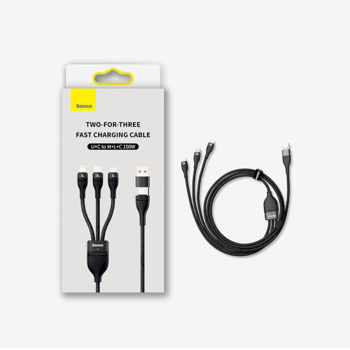 Кабель BASEUS Flash Series II 3-in-1 Fast Charging Data Cable U+C to M+L+C 100W 1.2м Black (CASS030101)