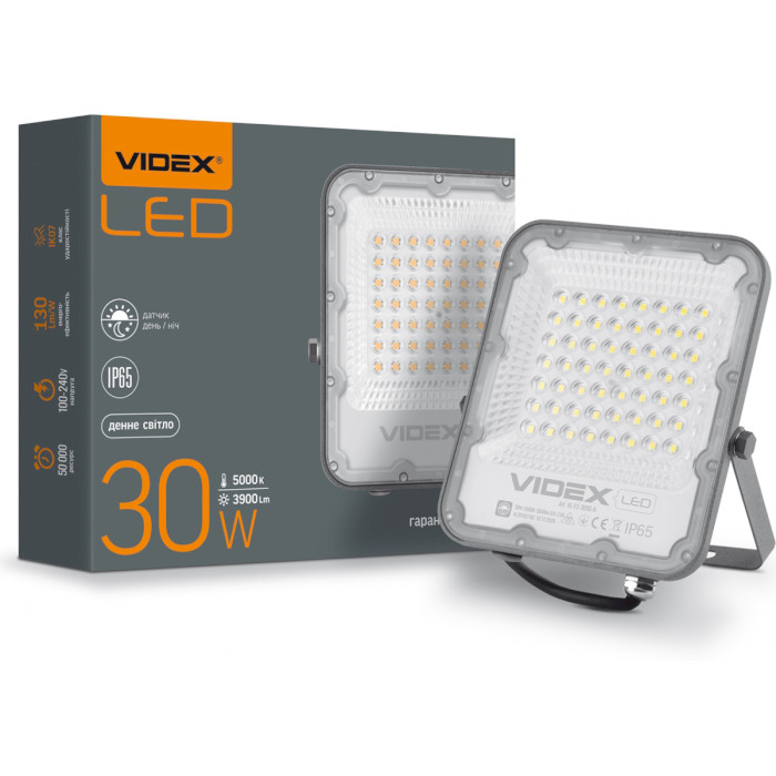 Прожектор LED з датчиком освітленості VIDEX Premium F2 30W 5000K (VL-F2-305G-N)