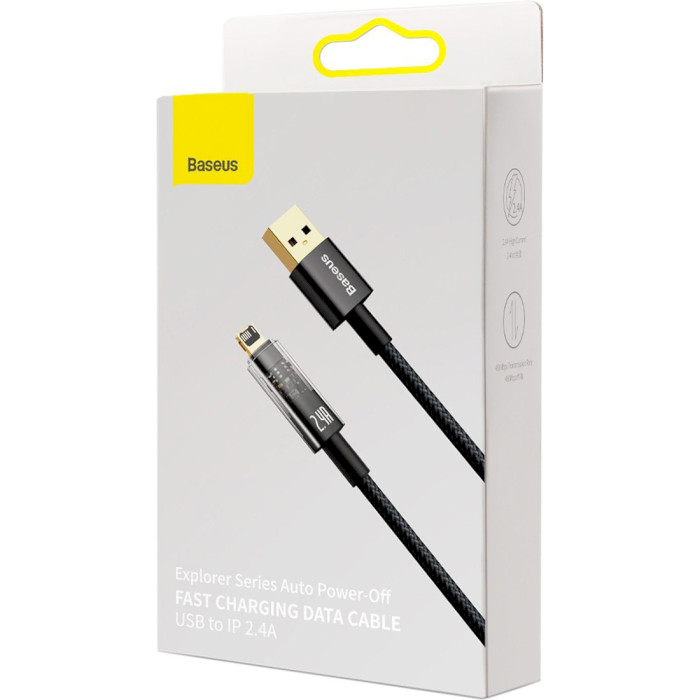 Кабель BASEUS Explorer Series Auto Power-Off Fast Charging Data Cable USB to IP 2.4A 1м Black (CATS000401)