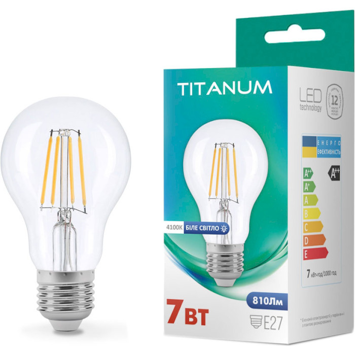 Лампочка LED TITANUM Filament A60 E27 7W 4100K 220V (TLFA6007274)