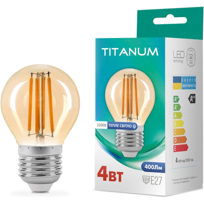 Лампочка LED TITANUM Filament G45 E27 4W 2200K 220V (TLFG4504272A)