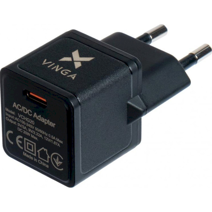 Зарядний пристрій VINGA USB-C 20W Power Delivery Wall Charger Black (VCHG20)