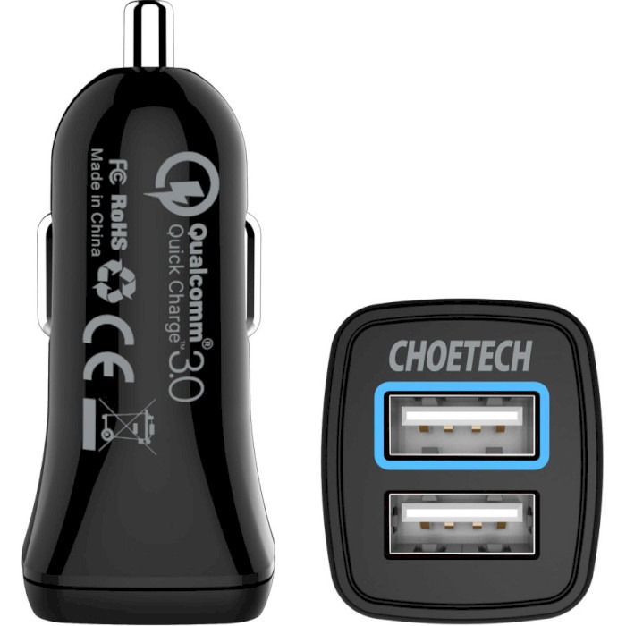 Автомобильное зарядное устройство CHOETECH C0051 36W Dual USB Car Charger Black