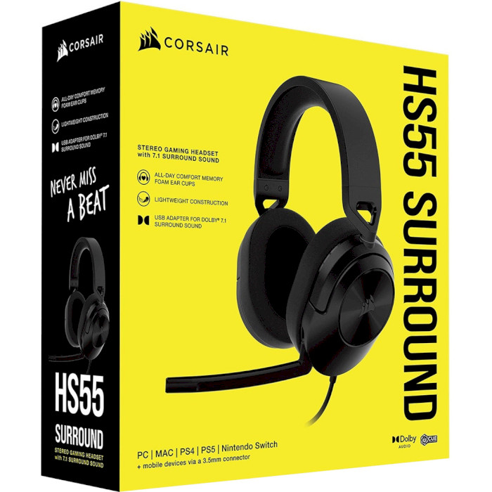 Навушники геймерскі CORSAIR HS55 Surround Carbon (CA-9011265-EU)