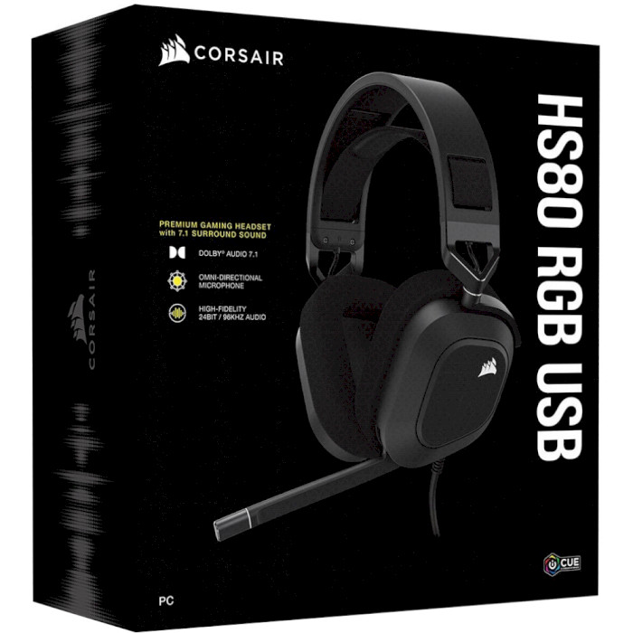 Наушники геймерские CORSAIR HS80 RGB Carbon (CA-9011237-EU)