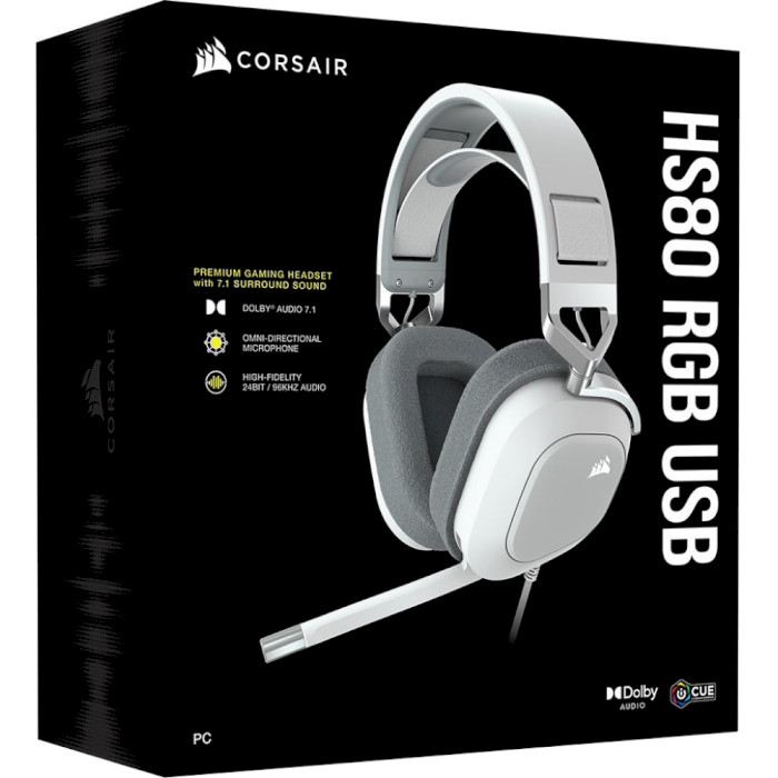Навушники геймерскі CORSAIR HS80 RGB White (CA-9011238-EU)