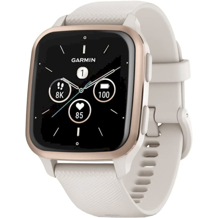 Смарт-годинник GARMIN Venu Sq 2 Music 40mm Peach Gold Aluminum Bezel with Ivory Case and Silicone Band (010-02700-01)