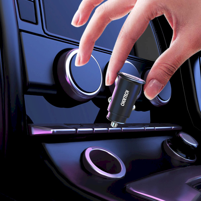 Автомобільний зарядний пристрій CHOETECH TC0006 30W 1xUSB-C, 1xUSB-A, PD+QC Car Charger Black