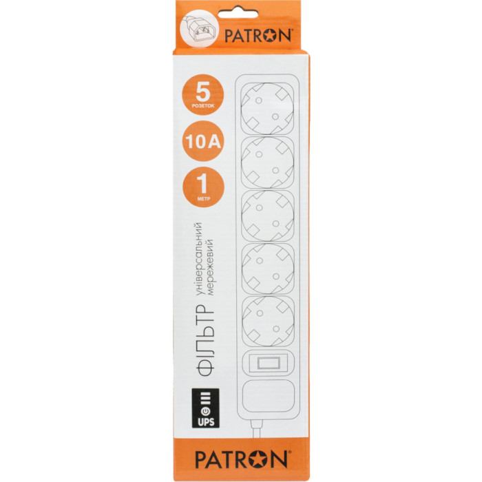 Сетевой фильтр для ИБП PATRON SP-1053U Black, 5 розеток, 1м