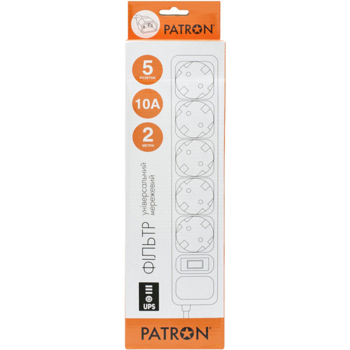 Мережевий фільтр для ДБЖ PATRON SP-1055U Black, 5 розеток, 2м