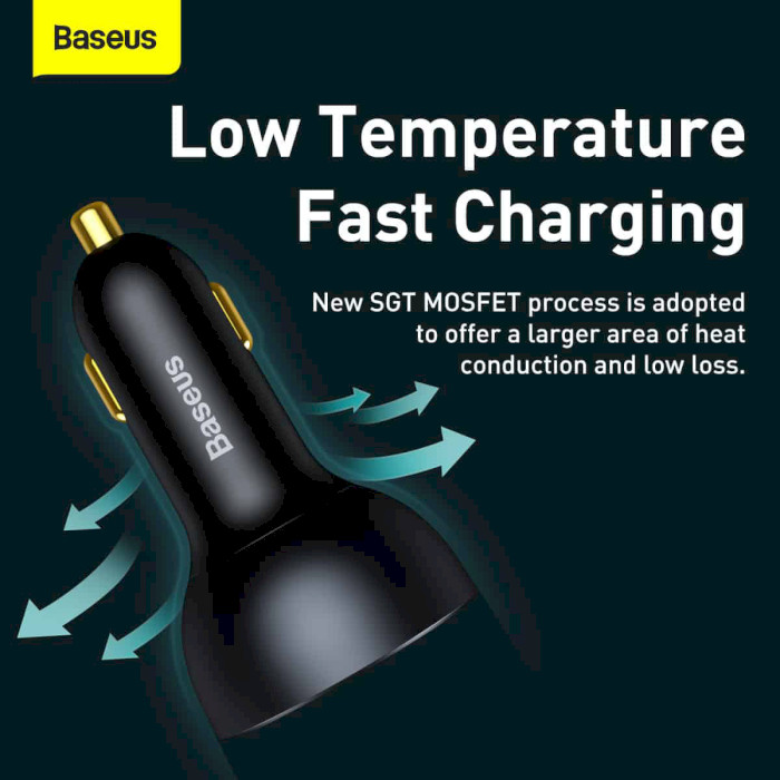 Автомобільний зарядний пристрій BASEUS QC5 Fast Charge C+C+U 160W Set Gray w/Type-C to Type-C cable (TZCCZM-0G)