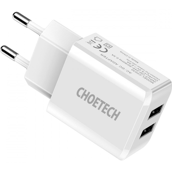 Зарядное устройство CHOETECH C0030 5V/2A Dual Port USB Wall Charger White