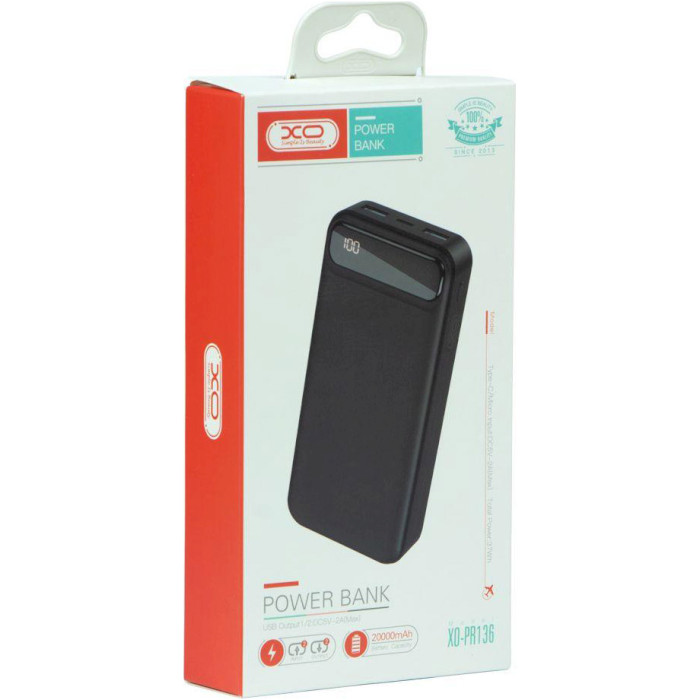 Повербанк XO PR136 2xUSB-A 20000mAh Black