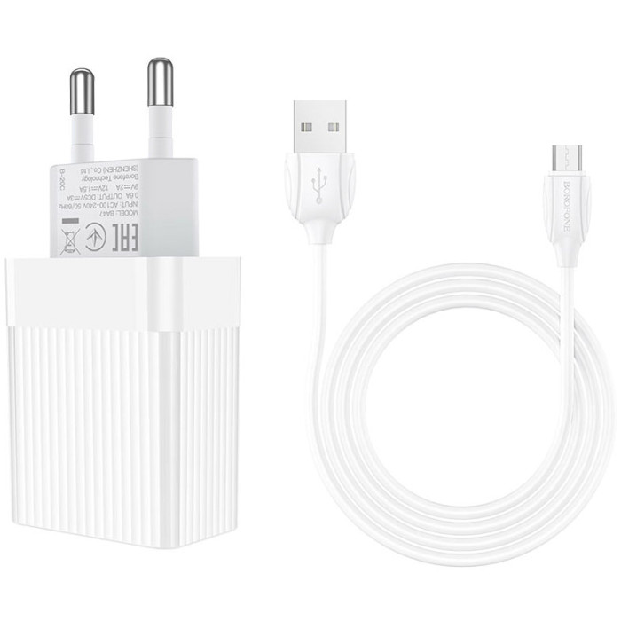 Зарядное устройство BOROFONE BA47A Mighty 1xUSB-A, QC3.0, 18W White w/Micro-USB cable (BA47AMW)