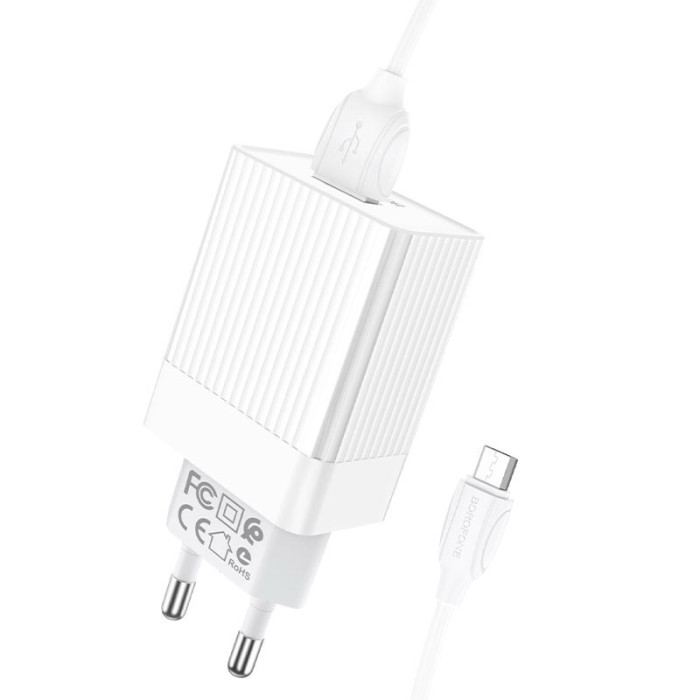 Зарядний пристрій BOROFONE BA47A Mighty 1xUSB-A, QC3.0, 18W White w/Micro-USB cable (BA47AMW)