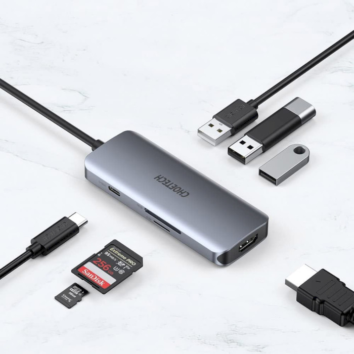 Порт-репликатор CHOETECH M19 7-in-1 Multiport USB-C Hub (HUB-M19-GY)