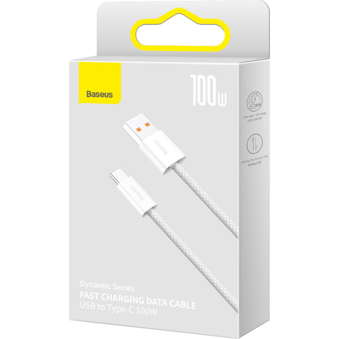 Кабель BASEUS Dynamic Series Fast Charging Data Cable USB to Type-C 100W 1м White (CALD000602)