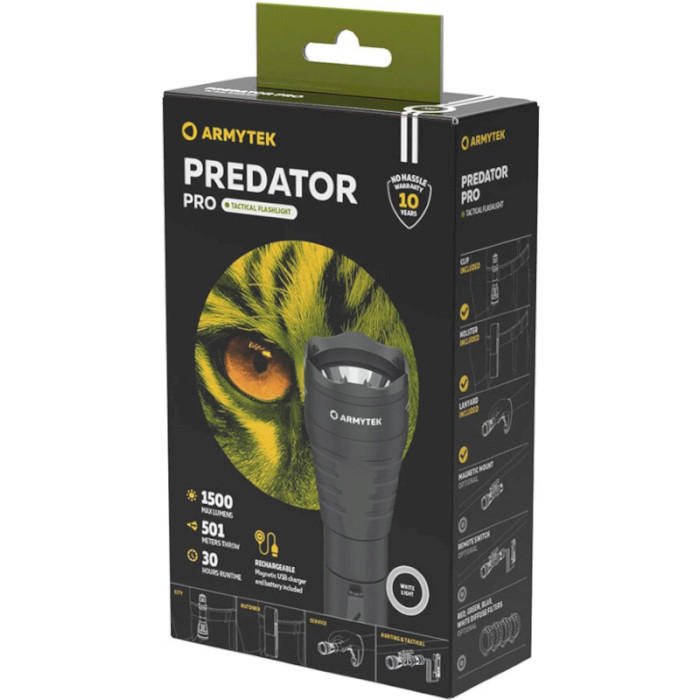Ліхтар тактичний ARMYTEK Predator Pro Magnet USB White