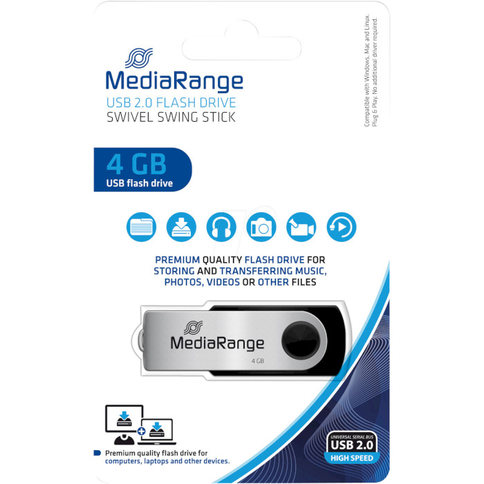 Флэшка MEDIARANGE Swivel 4GB Black/Silver (MR907)