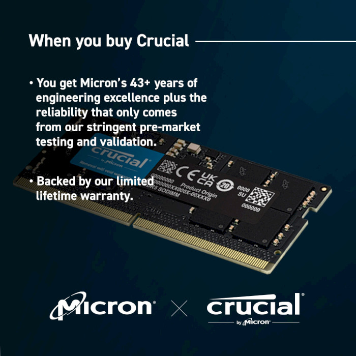 Модуль пам'яті CRUCIAL SO-DIMM DDR5 4800MHz 32GB (CT32G48C40S5)