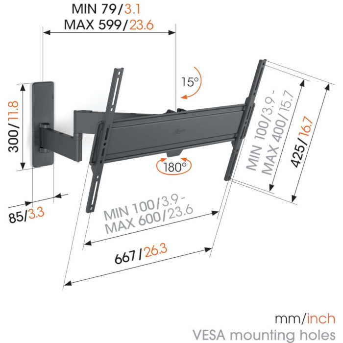 Кріплення настінне для ТВ VOGELS TVM 1643 Full-Motion TV Wall Mount 40"-77" Black (1816430)