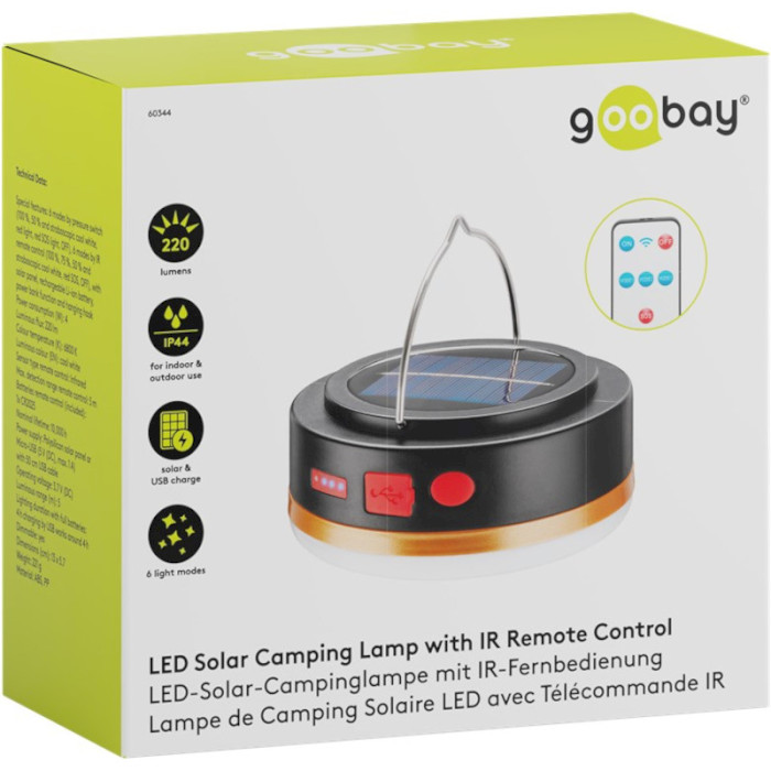 Фонарь кемпинговый GOOBAY LED Solar Camping Lamp with IR Remote Control
