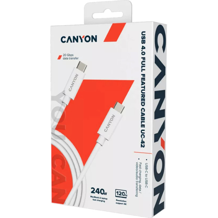 Кабель CANYON UC-42 USB4 Full Featured USB-C to USB-C 240W with E-Mark 2м White (CNS-USBC42W)