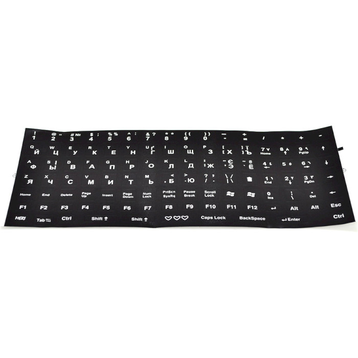 Наклейки на клавиатуру VOLTRONIC чёрные с белыми буквами, EN/UA/RU (YT28144)